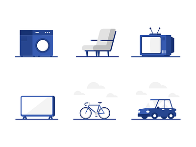 Resupply Illustrations Set 2 bike car chair television tv washing machine