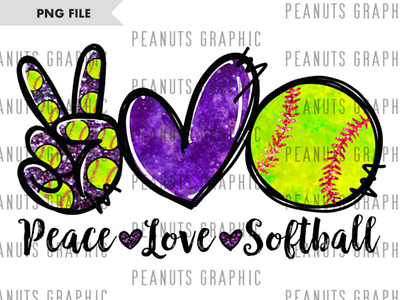 Peace Love Softball PNG, Sublimation Design