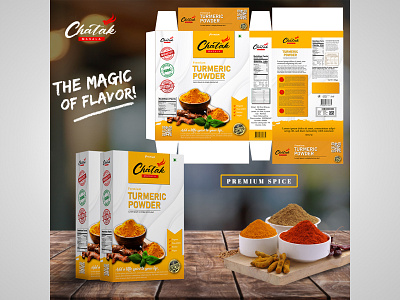 Turmeric Powder (Masala) Box Label Design With Mockup , Poster