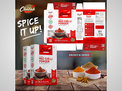 Red Chili Powder (Masala) Box Label Design With Mockup , Poster branding graphic design label design logo masala box design packet design