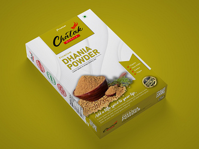 Dhania Powder Box Design And Mockup branding dhania pawder design graphic design logo masala box design masala box mockup powder design