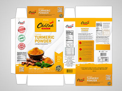 Turmeric powder (Masala) Box Label Design And Branding branding design graphic design label design logo masala box design mockup package design packaging design