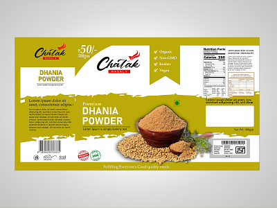 Dhania Powder (Masala) Pouch Label Design And Branding branding design graphic design label design logo masala box design mockup package design packaging design ui