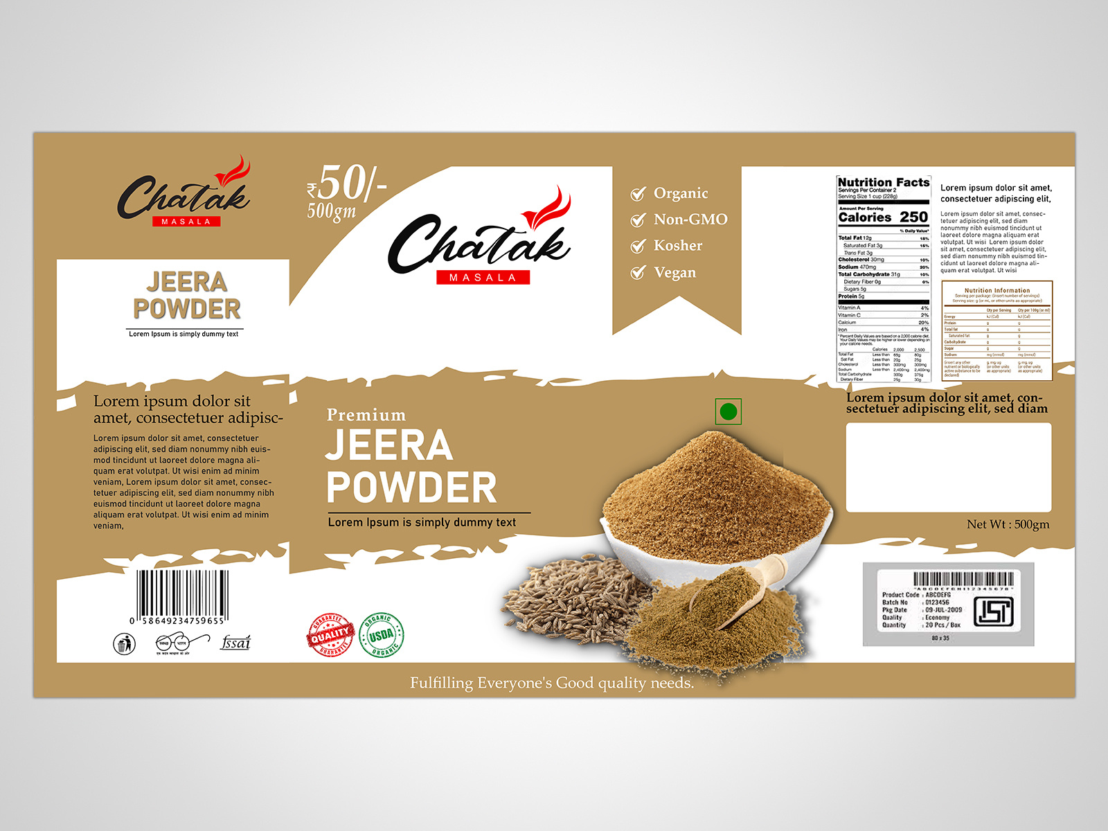 Jeera Powder (Masala) Pouch Label Design And Branding by Marketorz on