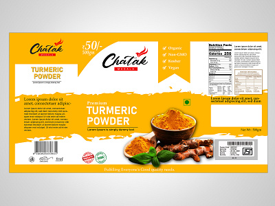 Turmeric Powder (Masala) Pouch Label Design And Branding branding design graphic design label design logo masala box design package design packaging design