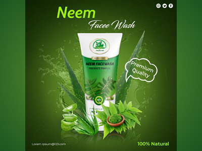 Herbal Neem Facewash (Product) Social Media Poster 3d branding design graphic design herbal product illustration label design logo neem facewash package design ui