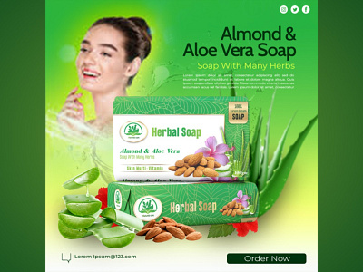 Herbal Soap (Product) Social Media Poster 3d branding design graphic design herbal product illustration label design logo packaging design ui