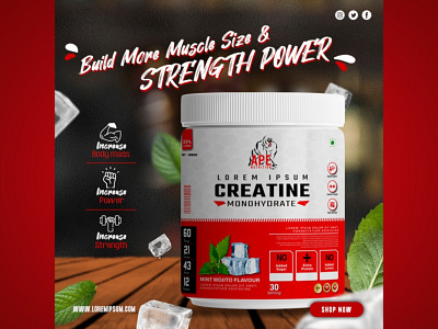 Creatine Supplement (Ape Nutrition) Social Media Poster 3d branding design graphic design illustration label design logo package design packaging design social media poster supplement poster vector