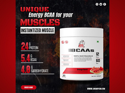 BCAA Supplement (Ape Nutrition) Social Media Poster branding design graphic design illustration label design logo package design packaging design social media poster supplement poster ui vector