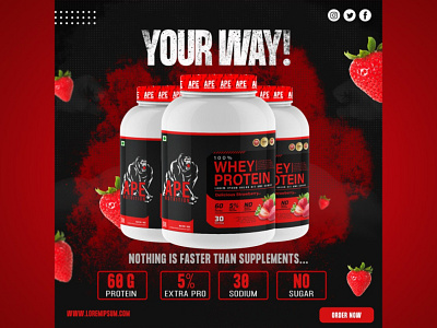 100% Whey Protein Supplement (Ape Nutrition) Social Media Poster branding design graphic design illustration label design logo package design packaging design social media poster supplement poster vector