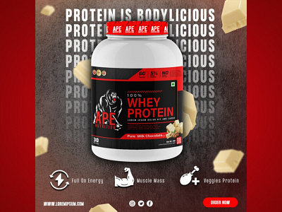 Whey Protein Supplement (Ape Nutrition) Social Media Poster branding design graphic design illustration label design logo package design packaging design social media poster supplement poster vector