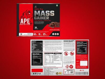 Mass-Gainer Supplement - Label Design - Ape Nutrition 3d branding design graphic design illustration label design logo package design packaging design vector