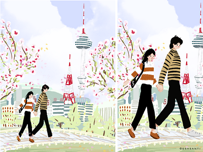 Namsan Date in a Spring Day cartoon character illustration