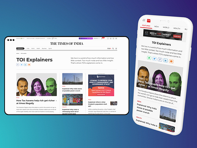 TOI Explainers - Landing Page design experience landing page media minimal design mobile design mobile ux ux