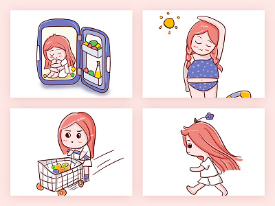 daily life 2 cartoon girl illustration pink shopping summer sunshine