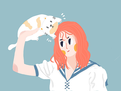 girl cat cute illustration lady
