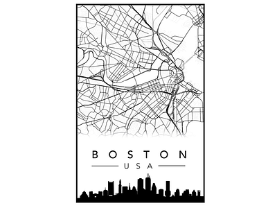 Boston City Poster city map poster