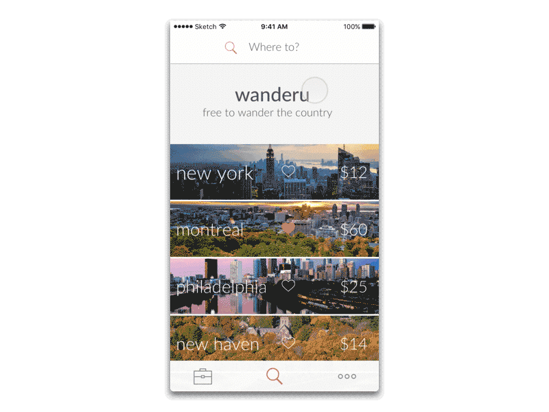 Wanderu minimalist app redesign