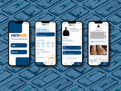 remedy - Your Last Physiotherapy App app blue bootcamp brainstation branding capstone casestudy design exercise logo mock orange physiotherapist physiotherapy ui ux workout