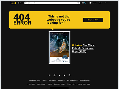 IMDb 404 Page Redesign 404 app black design imdb lost rebrand redesign starwars ui ux website yellow