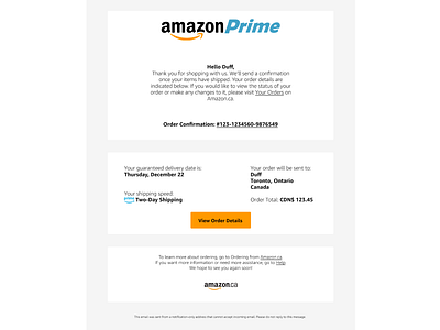 amazon.ca - Email Order Confirmation 017 amazon confirmation dailyui design email prime receipt ui ux