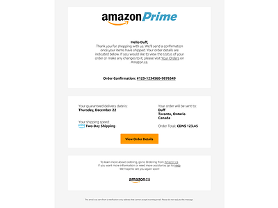 amazon.ca - Email Order Confirmation