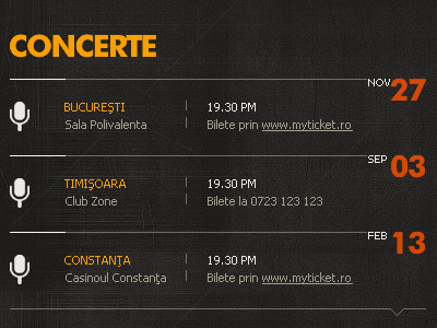 Concerts Listing band site concert list listing web design