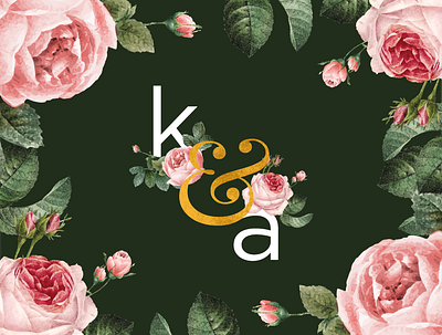 K & A Wedding Branding ampersand branding gold green invite monogram olive pink roses stationery wedding