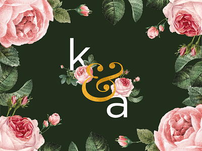 K & A Wedding Branding ampersand branding gold green invite monogram olive pink roses stationery wedding