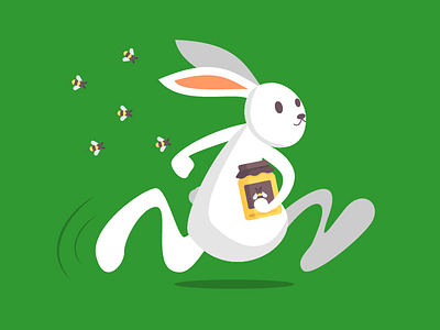 Bunny stealing honey bees bunny honey illustration rabbit running bunny