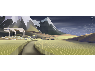 Some plains, and mountains, with a village and a river I guess art design digital illustration illustration landscape stylized