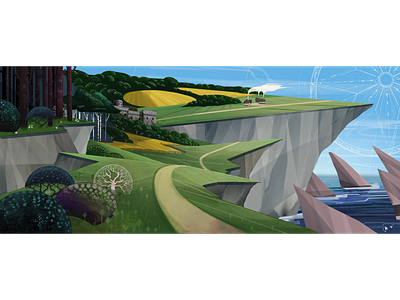 Pointy cliffs and ocean art design digital illustration illustration landscape stylized