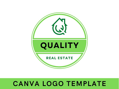 Premade Badge Real Estate Q Letter Canva Logo Template brand identity branding canva design home logo house logo illustration letter logo lettermark logo logo design logomark modern logo real estate real estate logo template