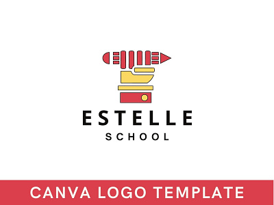 Premade Abstract Education Power Canva Logo Template brand identity branding canva collage design education logo logo logo design modern logo pen power logo school template unity
