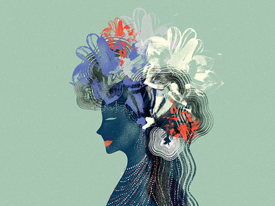 Flower lady abstract con concept drawing editorial illustration graphic design illustration