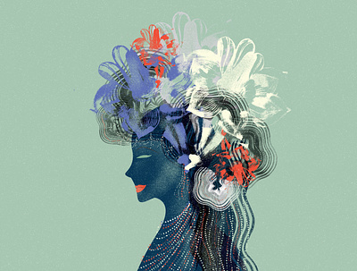 Flower lady abstract con concept drawing editorial illustration graphic design illustration