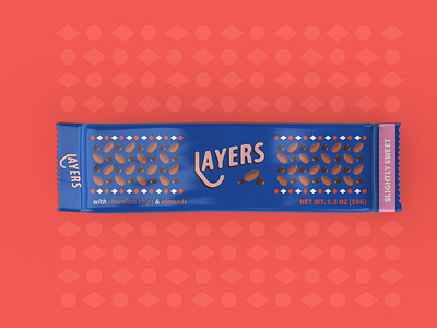 Layers - energy bar - chocolate chips and almonds brand identity branding concept energy bar food illustration illustration package design simple