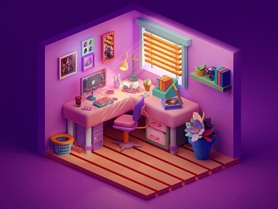 Room 3d artwork blender colorful digital art drawing graphic design illustration office photoshop room