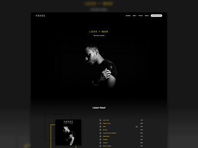 Kwabs Album Page Redesign album black gold landing minimal music page ui ux web website white