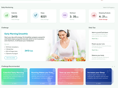 Track your Health (Health Monitor) calories challenge cool dashboard design green health app steps workout
