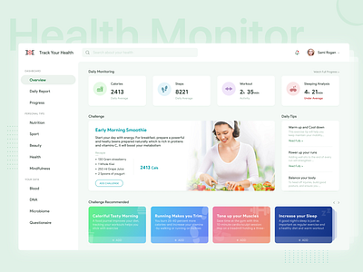 Track Your Health branding calories challenge healthcare overview steps tips ui