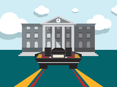 2015 back to the future clock tower delorean hill valley illustration