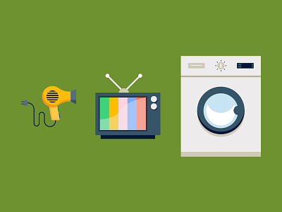 RTV flat hairdryer icon illustration television tv washing machine