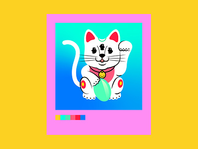 Chinese catto cat chinese cat color dribbble flat gradient illustration vector
