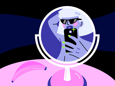 Sexy gal banana color dribbble flat girl girl illustration girly hand illustration mirror nails selfie sexy sexy girl smartphone sunglasses vector