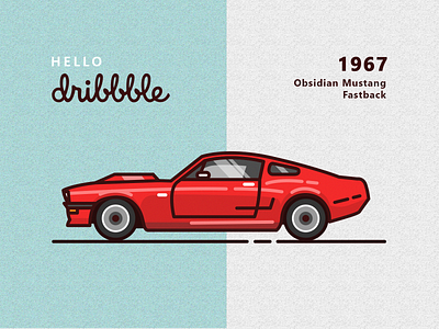 1967 Obsidian Mustang Fastback design flat illustration vector