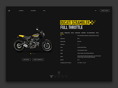 Ducati Scrambler Web UI - Product Page Redesign dark gray flat interaction design redesign ui ux web