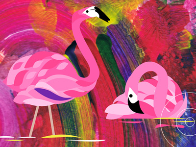 WIP: Flamingos animals bath birds feathers flamingo flamingos illustration wip work in progress