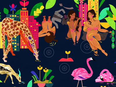 In The City - detail shot animals bathing flamingo floral flowers giraffe jungle lion urban jungle wild wild women women