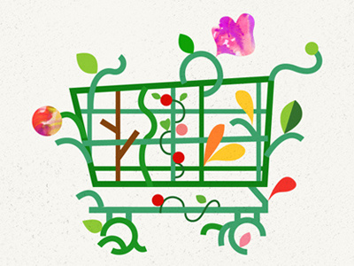 WIP Detail: Shopping Cart community editorial farm farming food green illustration nature shopping shopping cart spot vines